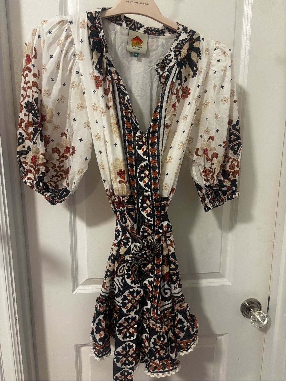 FARM Rio White Mini Dress with Black & Tan Floral Embroidery - Picture 2 of 5